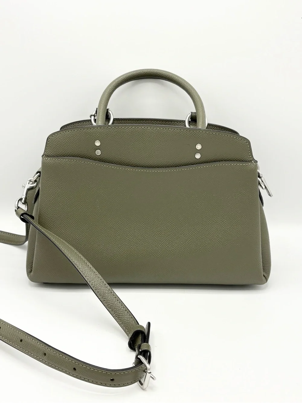 Coach Olive Green Pebbled Leather Satchel with Brown Signature Canvas Wallet Set